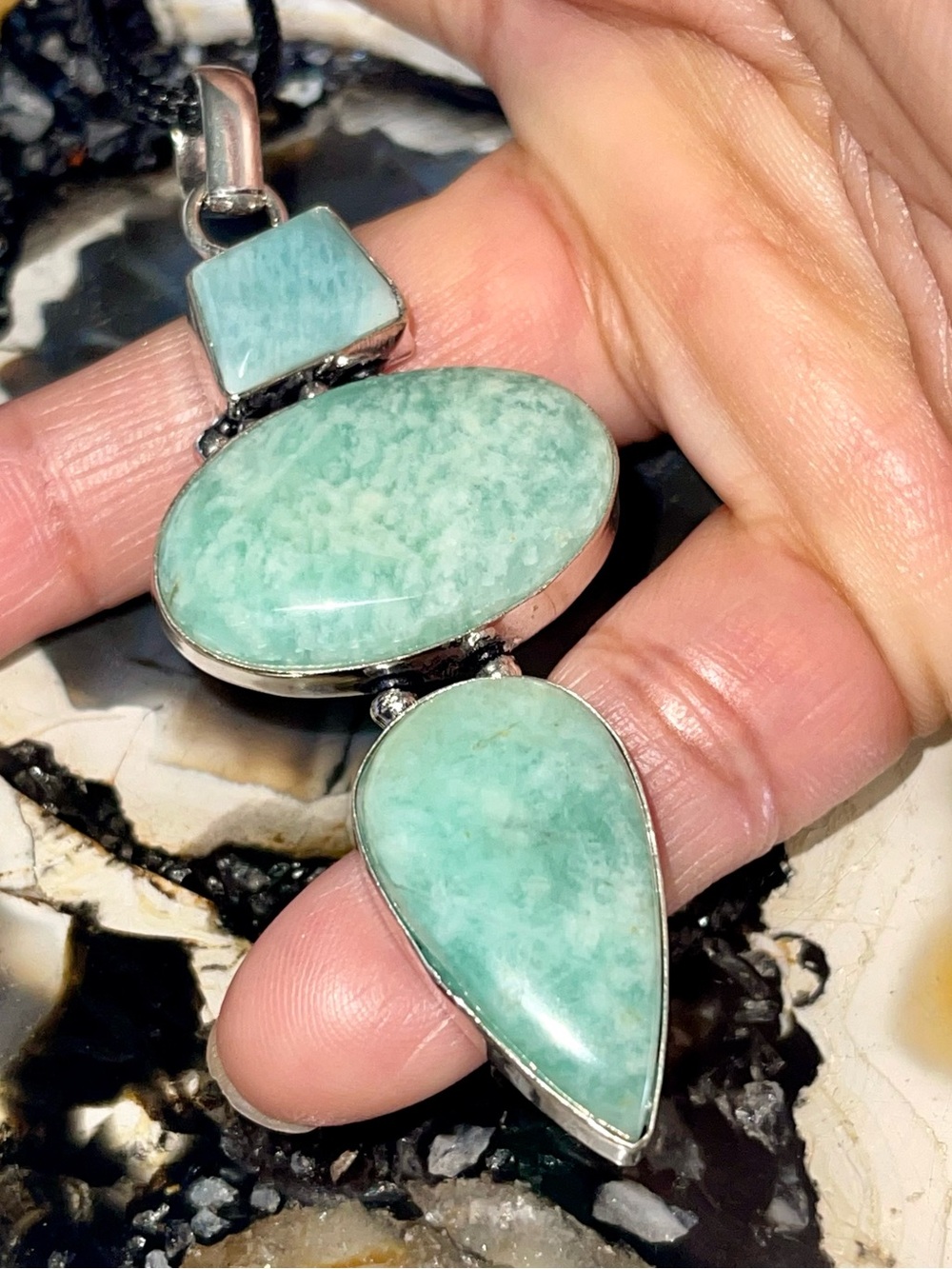 Green Amazonite Crystal Pendant 3 1/4” - Picture 6 of 17